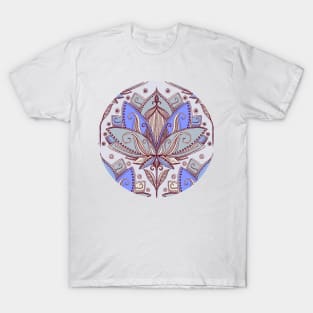 Art Deco Lotus Rising 2 - sage grey & purple pattern T-Shirt